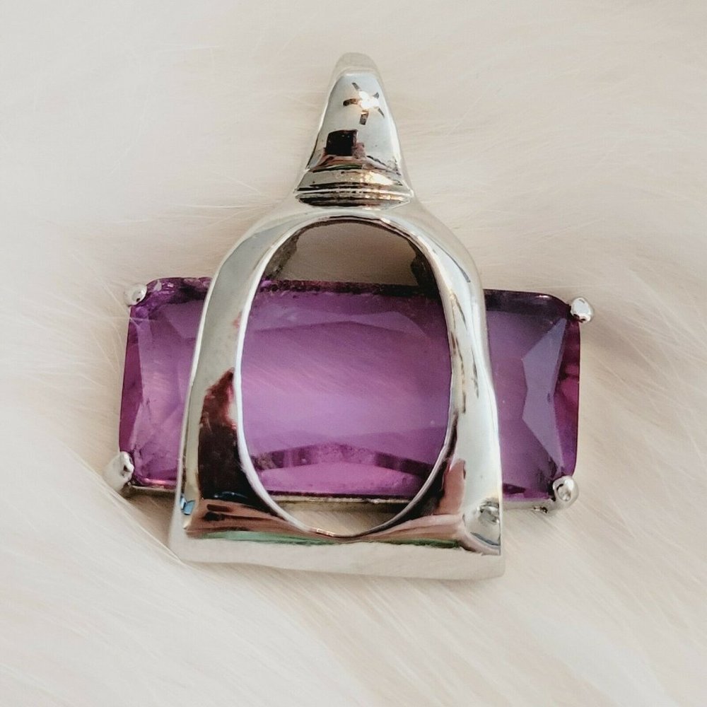 Fairycore Purple Glass Pendant Rectangle Silver Tone Whimsigoth Boho 8619
